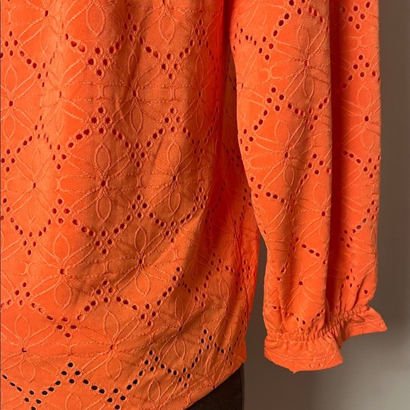 Rafaella Womens Embroidered Floral Eyelet Tunic Blouse Orange Lined Sz M - Picture 9 of 14